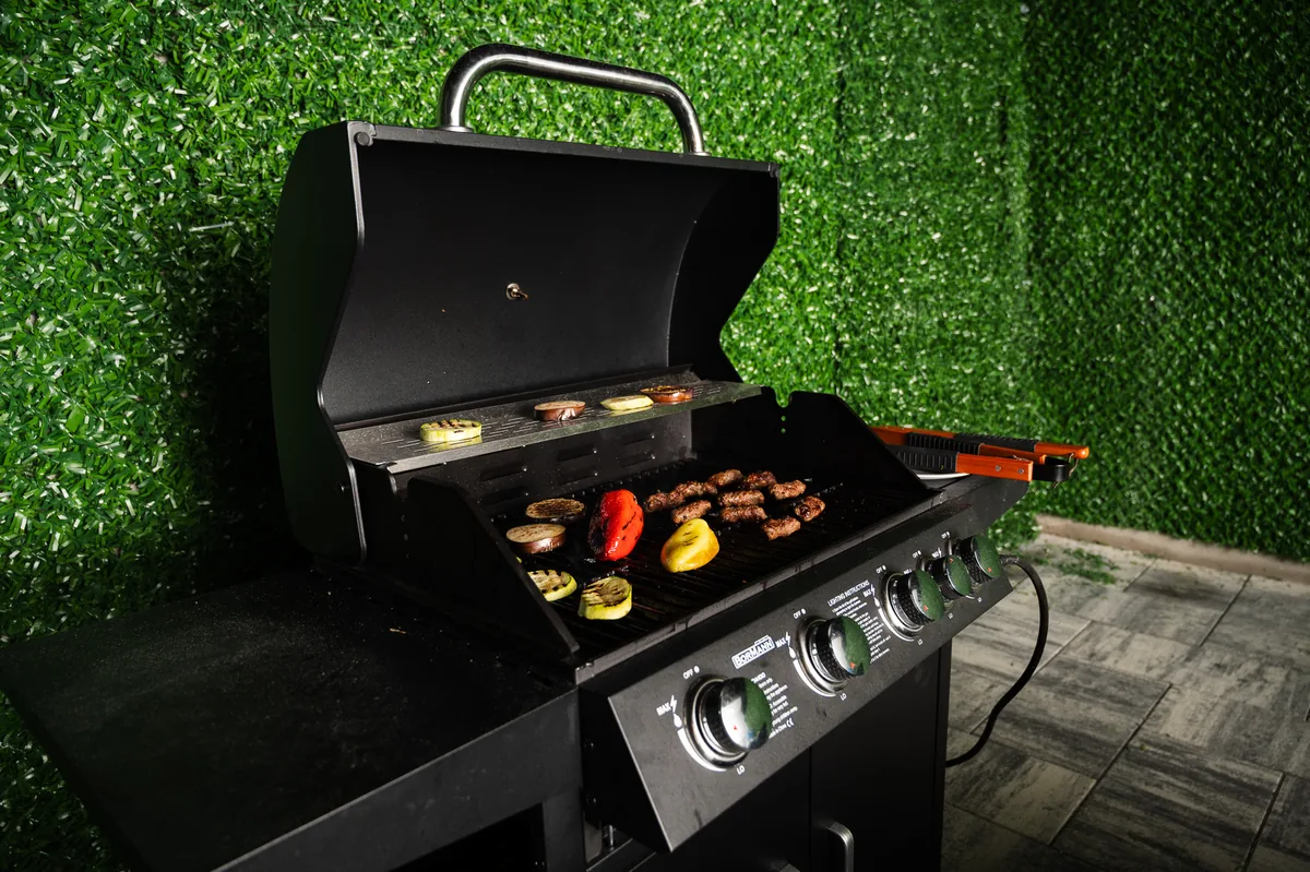 Skewers and vegetables grilling on the BBQ